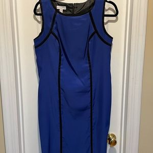 Electric Blue Sheath Dress with black accents.